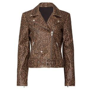 Veda Genuine Leopard Print Leather Moto Jacket. Real leather. Size P/XS